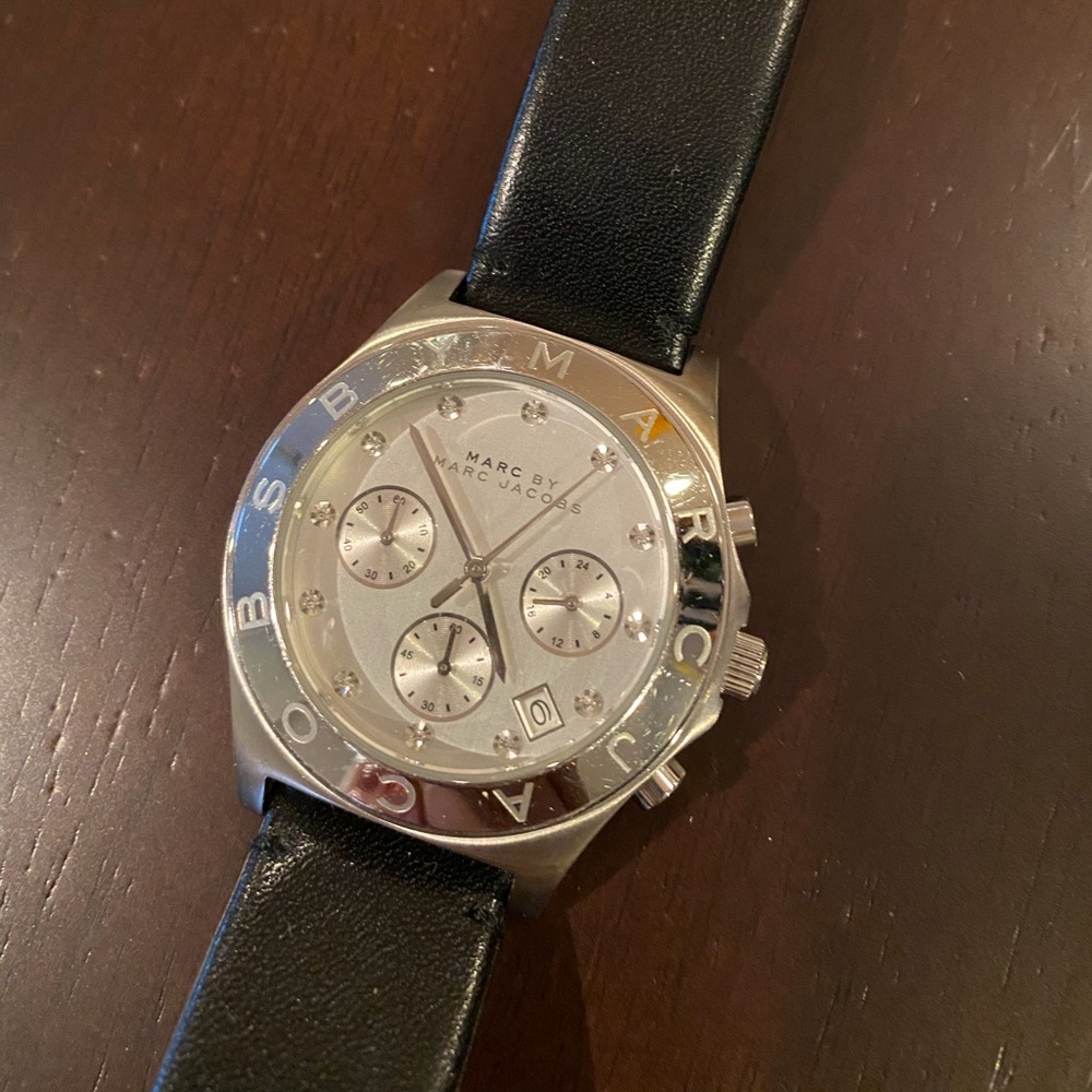 Marc Jacobs watch with black leather strap